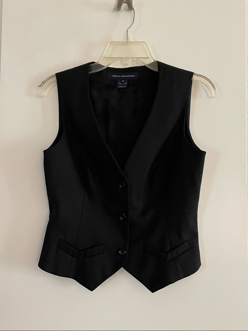 French Connection Black Wool Blend Vest Waistcoat Sleeveless V Neck Top NWOT